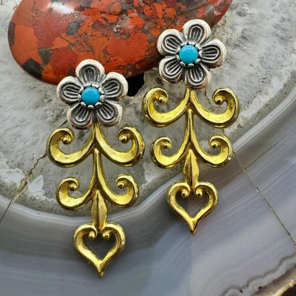 Jewelry - Carolyn Pollack Sterling & Brass w/Turquoise Floral Post Earrings For Women